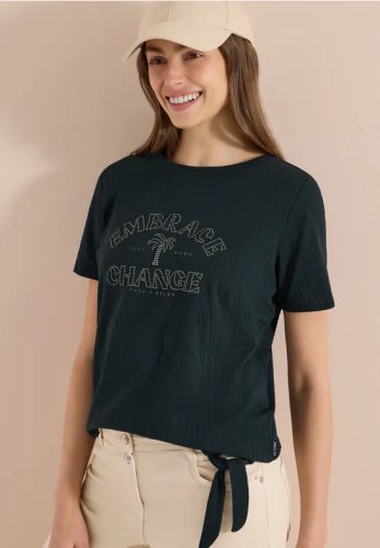 cecil, Cecil Rundhalsshirt Sommershirt im Ausbrenner-Look mit Wording