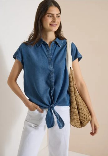 cecil, Cecil Hemdbluse Sommerbluse im Denim-Look / Knotendetail am Saum