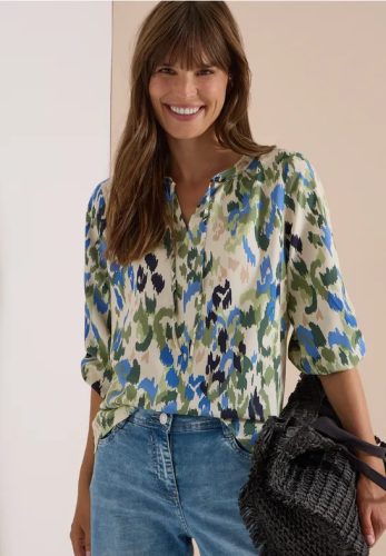 cecil, Cecil Schlupfbluse Sommerbluse, Allover-Print, Turn-Up-Detail an den Ärmeln