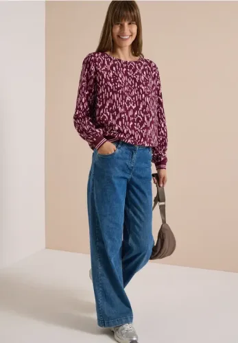 Langarm Bluse mit Rundhals und Print