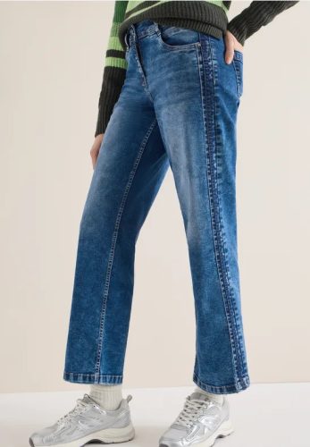 cecil, Cecil Weite Jeans "Style NEELE Mid Blue" mit tonalen Gallonstreifen und Stretch