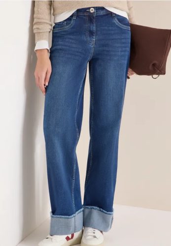 cecil, Cecil 5-Pocket-Jeans "Style NEELE" Wide Leg Washed-Look Jeans mit Aufschlag