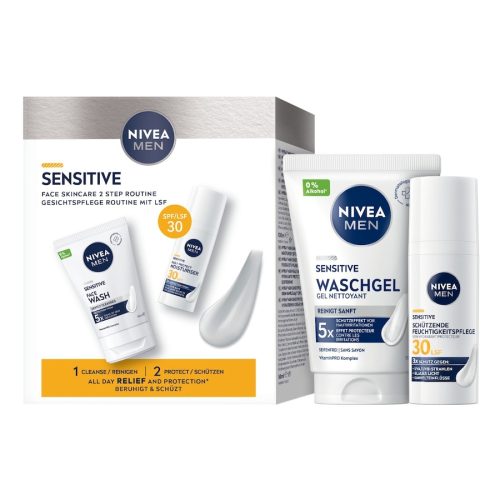 NIVEA MEN, NIVEA MEN Sensitive Routine Set Waschgel & Schützende Pflege LSF30 Gesichtspflegeset 1 Stk