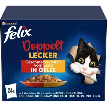 Felix Doppelt Lecker Nassfutter Katze, Adult, Geschmacksvielfalt vom Land 24x85 g