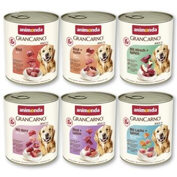 animonda GranCarno Original Nassfutter Hund Adult, Mixpaket 6x800 g Herzhafte Variation