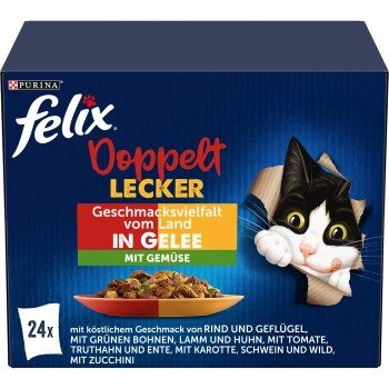 Felix Doppelt Lecker Nassfutter Katze, Adult, Geschmacksvielfalt mit Gemüse 24x85 g