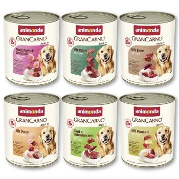 animonda GranCarno Original Nassfutter Hund Adult, Mixpaket 6x800 g Kräftige Variation