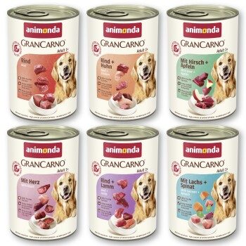 animonda GranCarno Original Nassfutter Hund Adult, Mixpaket 6x400 g Herzhafte Variation