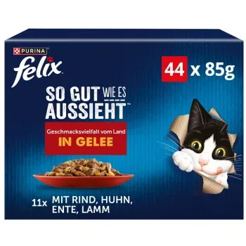 Felix Nassfutter Katze in Gelee 44x85 g Geschmacksvielfalt vom Land