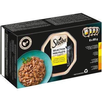 Sheba Selection Mini Filets Nassfutter Katze Adult, Mixpaket, Geflügel Variation, in Sauce 8x85 g