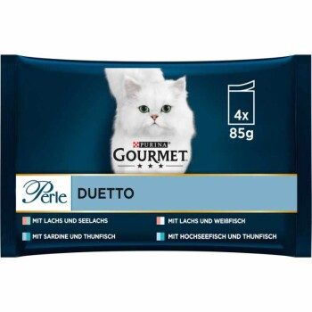 GOURMET PERLE Nassfutter Katze, Adult, Erlesene Streifen in Sauce, Duetto di Mare Fisch 4x85 g