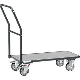 Magazinwagen, mit Holzplattform, L 850 x B 450 mm, bis 250 kg, Stahlrohr, grau