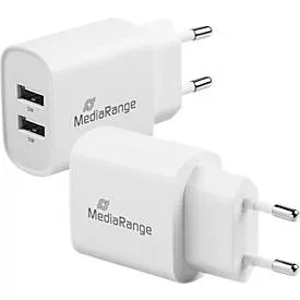 MediaRange 12W Schnellladeadapter, Eurostecker, 2x USB-A, weiss