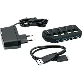MediaRange, MediaRange MRCS505 USB-Hub 4 Port USB-A USB 3.0 5 GBit/s einzeln schaltbar Schwarz MRCS505