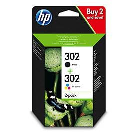 HP, HP 302 Original Tintenpatrone X4D37AE Schwarz, Cyan, Magenta, Gelb Duopack 2 Stück