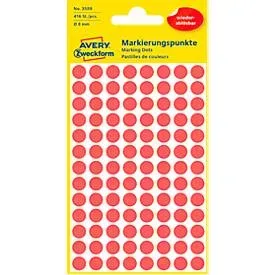 AVERY Zweckform, AVERY ZWECKFORM Markierungspunkte 8mm 3589 Rot, abl&ouml;sbar 4 Blatt