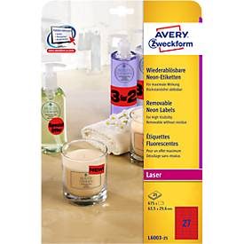 AVERY Zweckform, AVERY ZWECKFORM Etiketten 63,5x29,6mm L6003-25 rot,non-perm. 675 Stk./25 Bl.