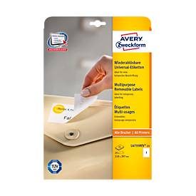 AVERY Zweckform, AVERY Zweckform L4735REV-25 Wiederablösbare Etiketten A4 Weiss 210 x 297 mm 30 Blatt à 1 Etiketten