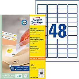AVERY Zweckform, AVERY ZWECKFORM Universaletiketten 45,7x21,2mm L4736REV-100 weiss,non-perm. 4800S./100B.