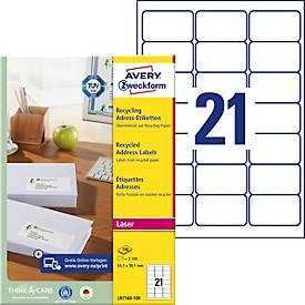AVERY Zweckform, AVERY ZWECKFORM Adressetiketten 63,5x38,1mm LR7160100 recycling 2100 St&uuml;ck