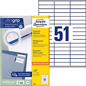AVERY Zweckform, AVERY ZWECKFORM Universal-Etikett. 70x16,9mm 3420 weiss 5100 Stk./100 Blatt