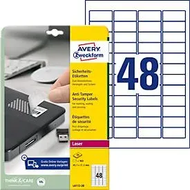 AVERY Zweckform, Avery Zweckform - Avery Zweckform Sicherheits-Etiketten, 45.7 x 21.2 mm, 20 Bogen/960 Etiketten, One Size, Weiss