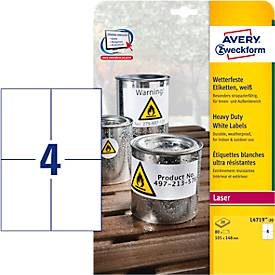 AVERY Zweckform, AVERY Zweckform L4719-20 Wetterfeste Etiketten Weiss Rechteckig A4 148 x 105 mm 20 Blatt à 4 Etiketten
