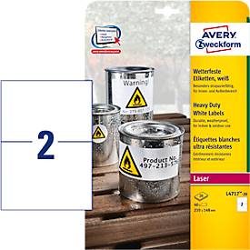 AVERY Zweckform, AVERY ZWECKFORM Etiketten Laser 210x148mm L471720 weiss, wetterfest 20 Blatt