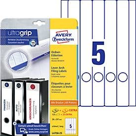 AVERY Zweckform, AVERY Zweckform ultragrip Ordneretiketten L4758-25 Selbsthaftend A4 Weiss 3.8 x 29.7 cm 30 Blatt à 5 Etiketten