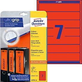 AVERY Zweckform, AVERY Zweckform UltraGrip Ordneretiketten L4762-20 Selbsthaftend A4 Rot 3,8 x 19,2 cm 20 Blatt à 7 Etiketten