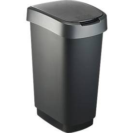 Abfalleimer Rotho TWIST, 50 l, 2 Öffnungsmöglichkeiten, Kunststoff, dunkelsilber