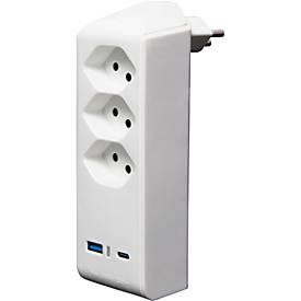 BRENNENSTUHL, BRENNENSTUHL - Abzweigstecker 3-fach drehbar bis 300° ohne Aufhänger mit USB Typ A und C, 84X84MM