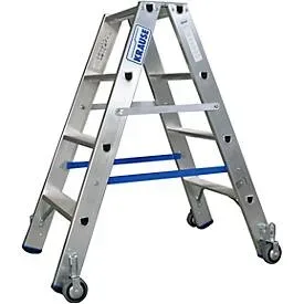 Alu-Stufendoppelleiter mit Rollen, 2 x 4 Stufen