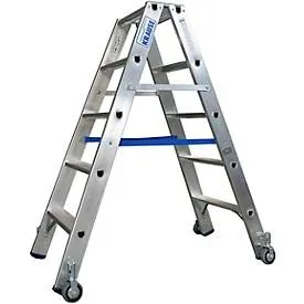 Alu-Stufendoppelleiter mit Rollen, 2 x 5 Stufen