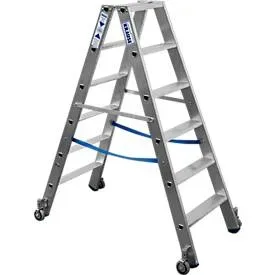 Alu-Stufendoppelleiter mit Rollen, 2 x 6 Stufen
