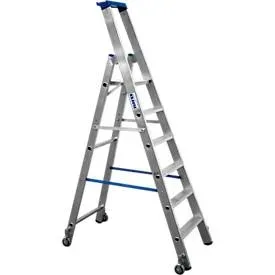 Alu-Stufenstehleiter, fahrbar, 6 Stufen