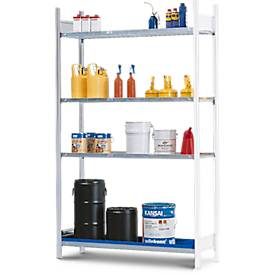 Anbauregal REG 1364 für Gefahrstoffregal asecos REG 1372, B 1310 x T 640 x H 2000 mm, mit 40 l Auffangwanne und 3 Stahl-Gitterostböden