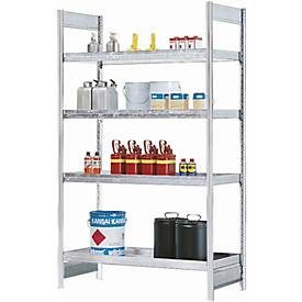 asecos®, asecos® Gefahrstoffregal, für gewässergefährdende Flüssigkeiten, 4 Stahlwannen à 40 l, Anbaufeld