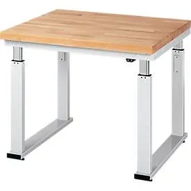Arbeitstisch Serie adlatus 600, 1000 x 900 x 740-1140 mm, Buche-Massiv-Platte