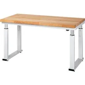 Arbeitstisch Serie adlatus 600, 1500 x 700 x 740-1140 mm, Buche-Massiv-Platte