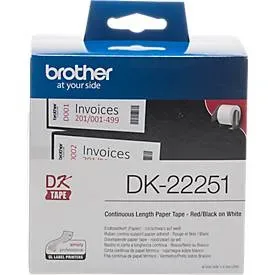 Brother, Brother DK-22251 kontinuierliche Länge Papierrollenetiketten Selbstklebend Schwarz/Rot Druck auf Weiß 62 mm x 15,24m