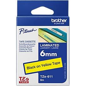PTOUCH, PTOUCH Band, laminiert schwarz/gelb TZe-611 PT-1280VP 6 mm