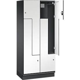 C+P, C+P Z-Garderobenschrank Cambio, 2 Abteile, Abteilbreite 400 mm, HxBxT 1980x800x525 mm, RAL 7021 Schwarzgrau, Dekor Weiss, Sockel