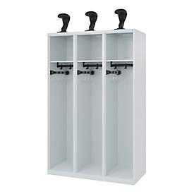 C+P, C+P Feuerwehrspind EXPERT, Bodengleiter, 3 Abteile, HxBxT 1.850 x 1.200 x 500 mm, lichtgrau, mit Helmhalter