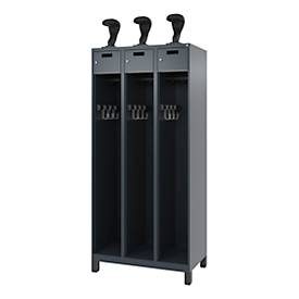 C+P Feuerwehrspind Evolo, Modell PRAKTUS, 3 Abteile, H 1950 x B 900 x T 500 mm, Füsse, anthrazitgrau RAL 7016