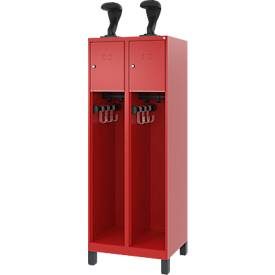 C+P Feuerwehrspind Evolo, Modell YOUNGSTER, 2 Abteile, H 1630 x B 600 x T 500 mm, Füsse, feuerrot RAL 3000