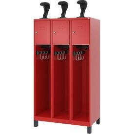C+P Feuerwehrspind Evolo, Modell YOUNGSTER, 3 Abteile, H 1630 x B 900 x T 500 mm, Füsse, feuerrot RAL 3000