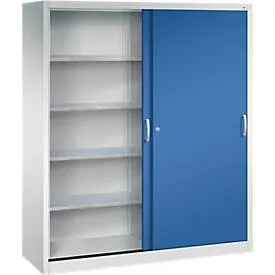 C+P, C+P Werkstatt-Schiebetürenschrank mit 8 Fachböden, HxBxT 1.950 x 1.600 x 500 mm, Trennwand, lichtgrau, enzianblau