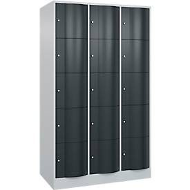 C+P, C+P Schliessfachschrank mit 'rabaukensicheren' Türen, 3 x 5 Fächer, HxBxT 1.950 x 1.150 x 640 mm, lichtgrau, anthrazitgrau