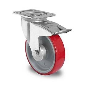 CASCOO Lenkrolle N2U6, mit Totalfeststeller, Rad-ø 160 mm x B 40 mm, Polyamid-Felge, Polyurethan-Lauffläche, rot, Rollenlager, bis 300 kg